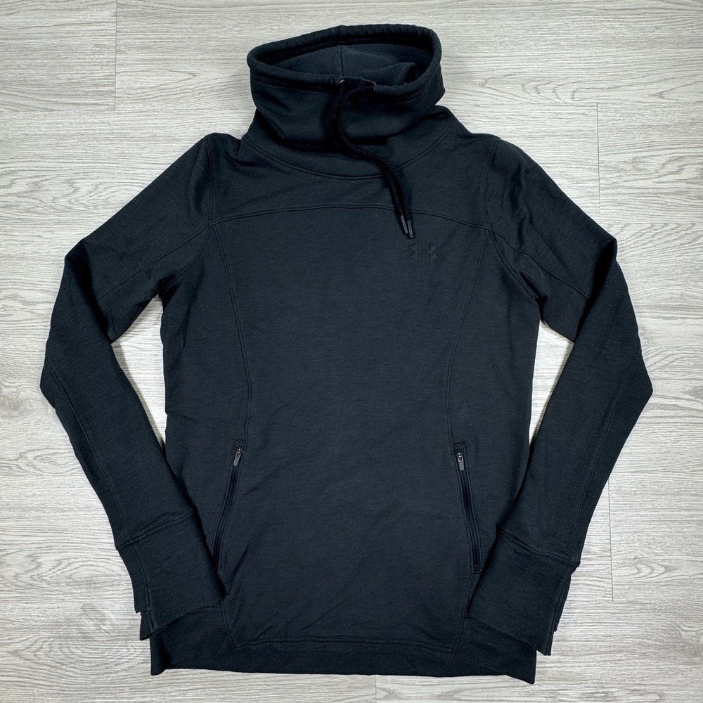 Under Armour Womens Sweatshirt Funnel Neck Black Small Pullover Thumbholes